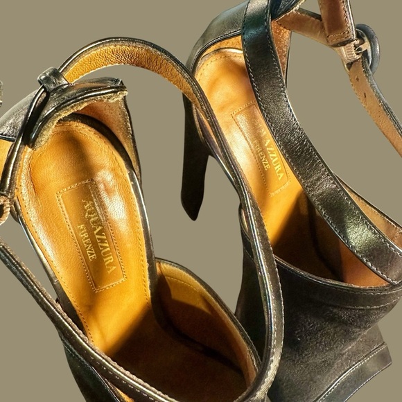 Aquazzura Black Leather ‘Issa’ Chunky Heel Peep-Toe Sandals Size 8.5 - Picture 11 of 14